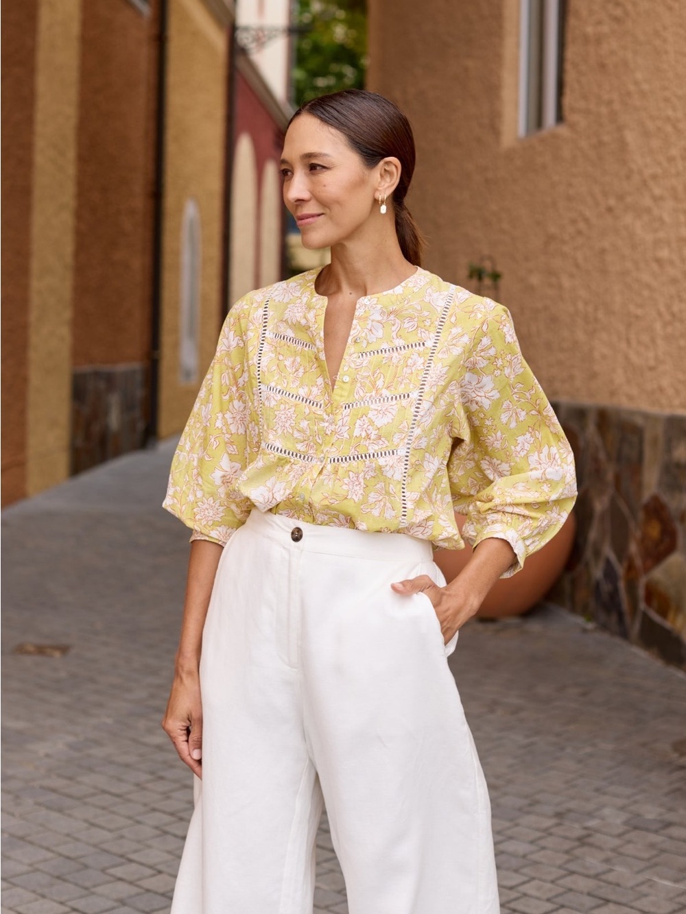MAYE Paloma Shirt Havana Print Floral Cotton Blouse Size M Boho Peasant Top